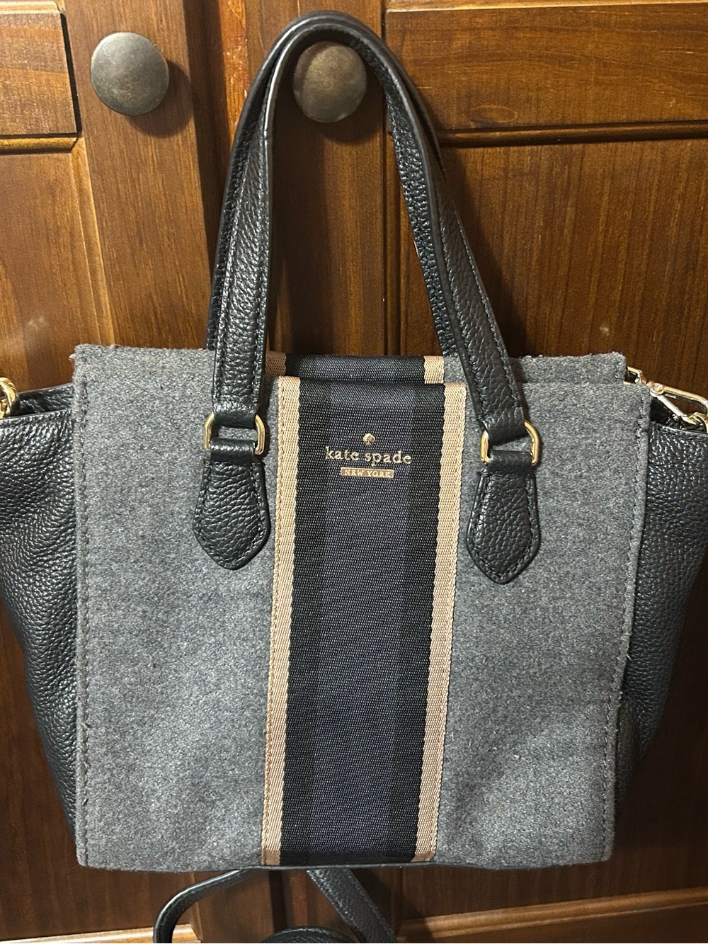 kate spade Gray & Black tweed Messenger Bag with Tan Trim